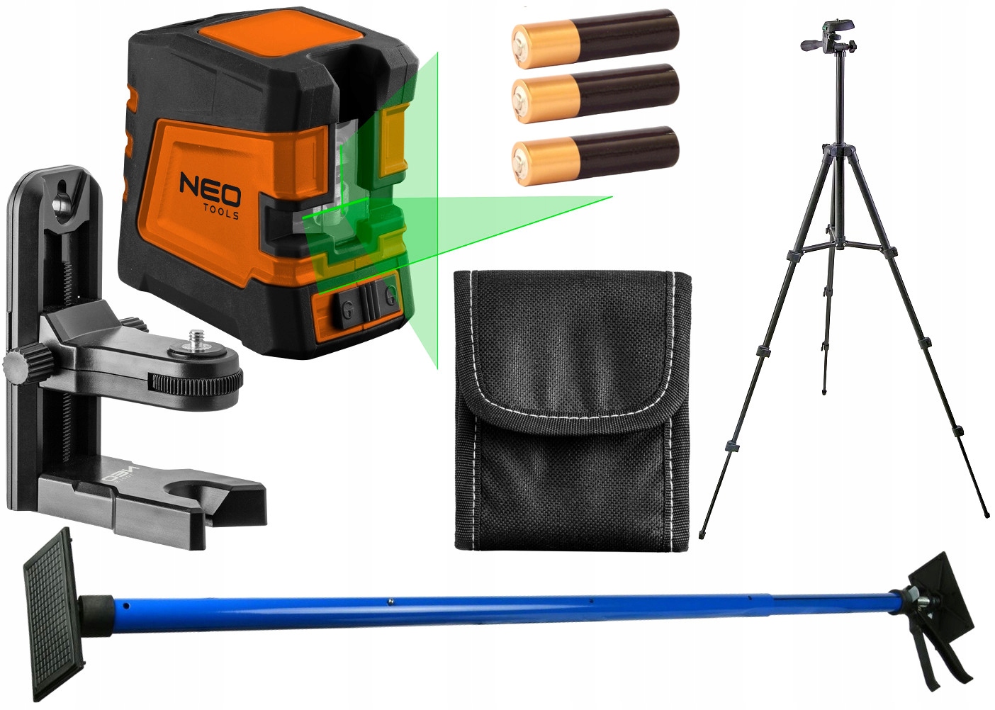 

Laser Krzyżowy Neo 20m Zielony +tyczka Statyw+etui