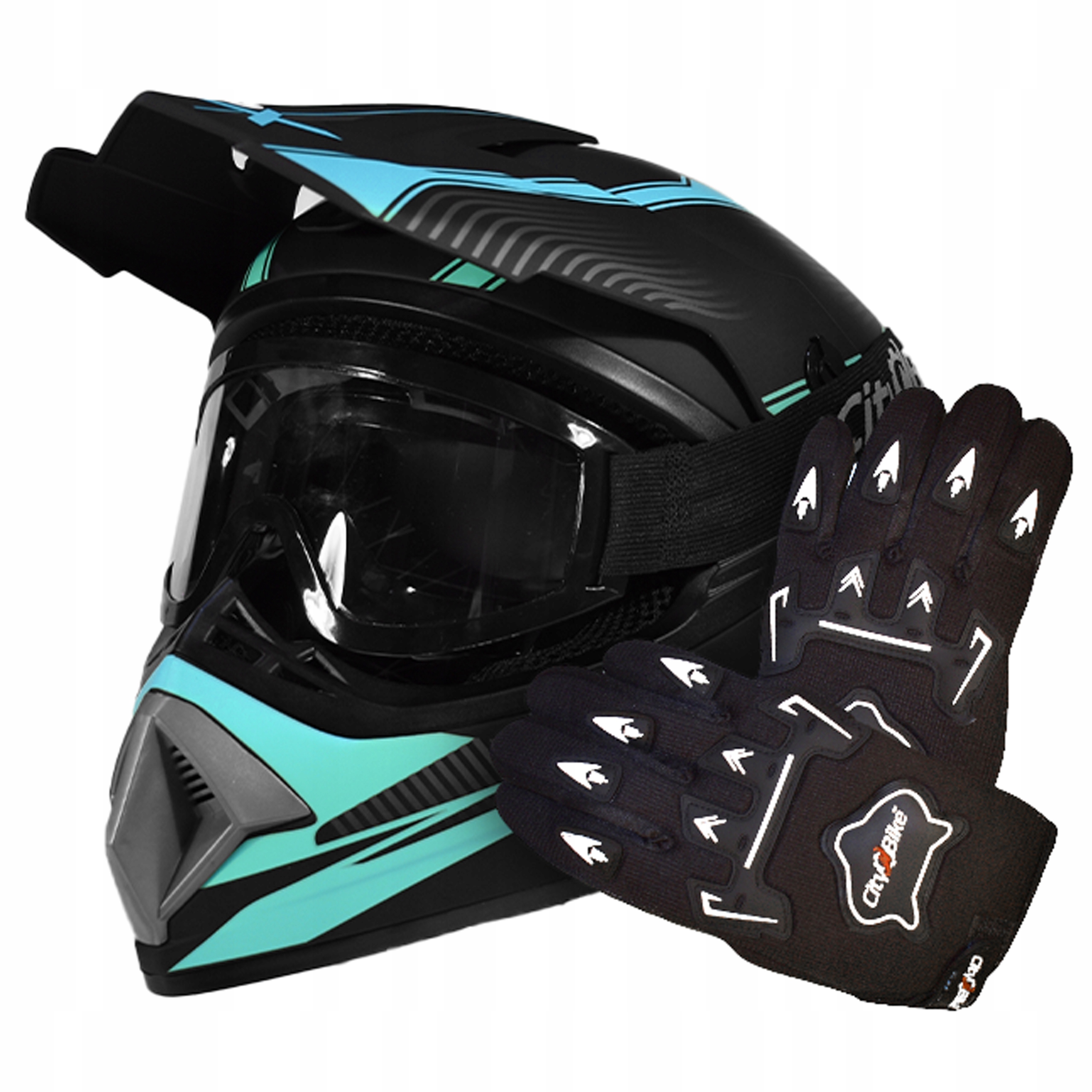 Kask Gogle Rękawiczki Cross Enduro Quad Atv Rower Bmx Hulajnoga czarny M