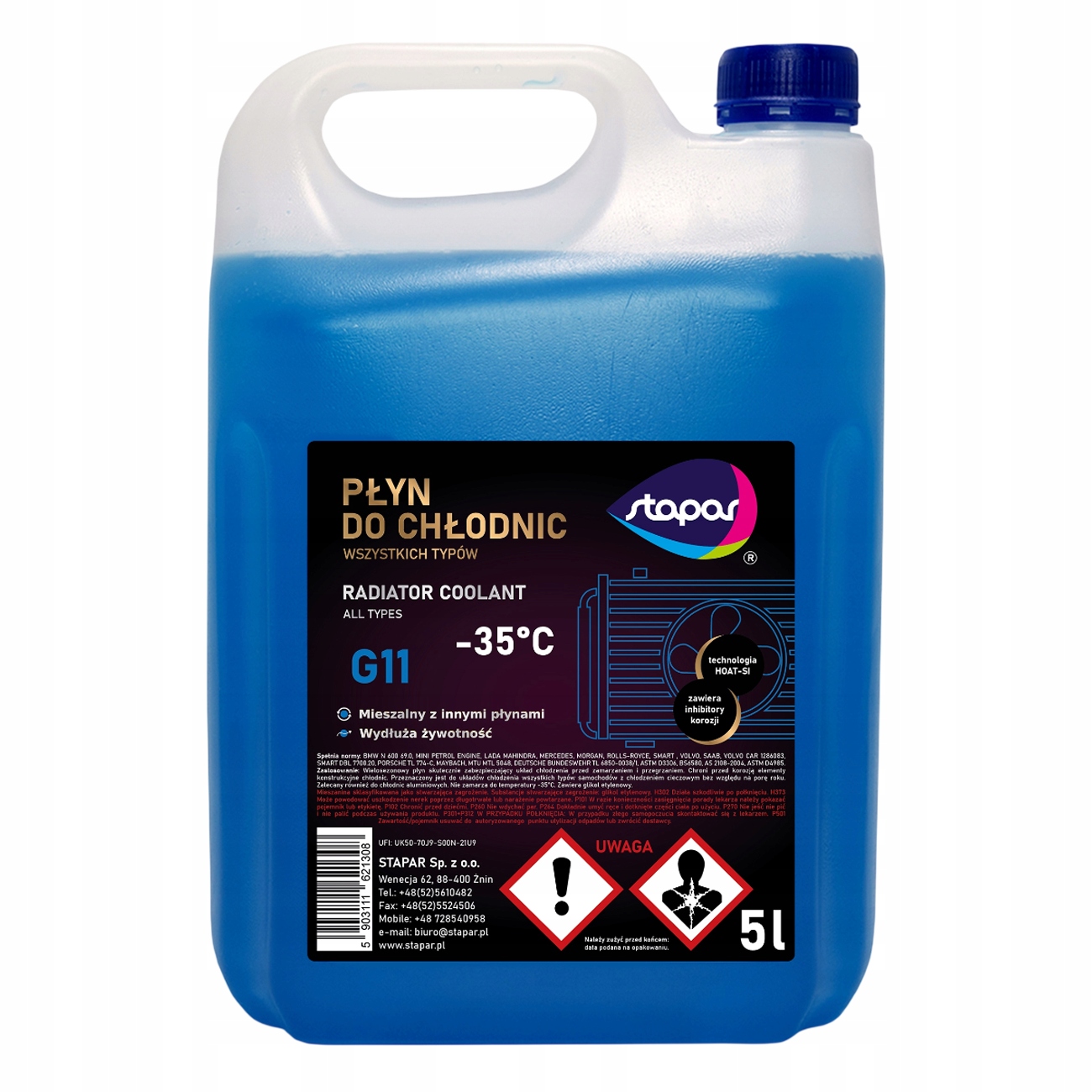 Синяя охлаждающая жидкость G11-35C 5L Tech HOAT-si ингибиторы коррозии