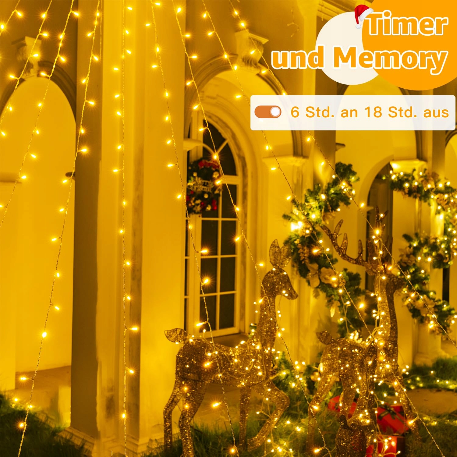 OLLNY WODOODPORNE LAMPKI ŚWIĄTECZNE GRILANDA 8 TRYBÓW 3.5M 352 LED — miniatura 3