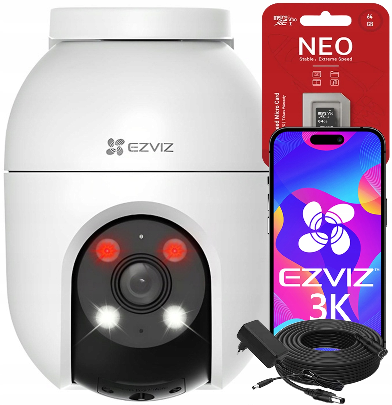 WiFi otočná kamera 5Mpx Ezviz C8C Externá audio karta 64Gb kábel 10 m