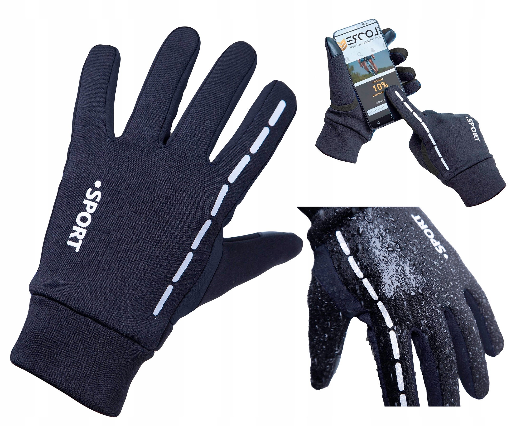 RĘKAWICZKI NA ROWER L MĘSKIE ZIMOWE DAMSKIE CZARNE ODBLASK DOTYKOWE CIEPŁE