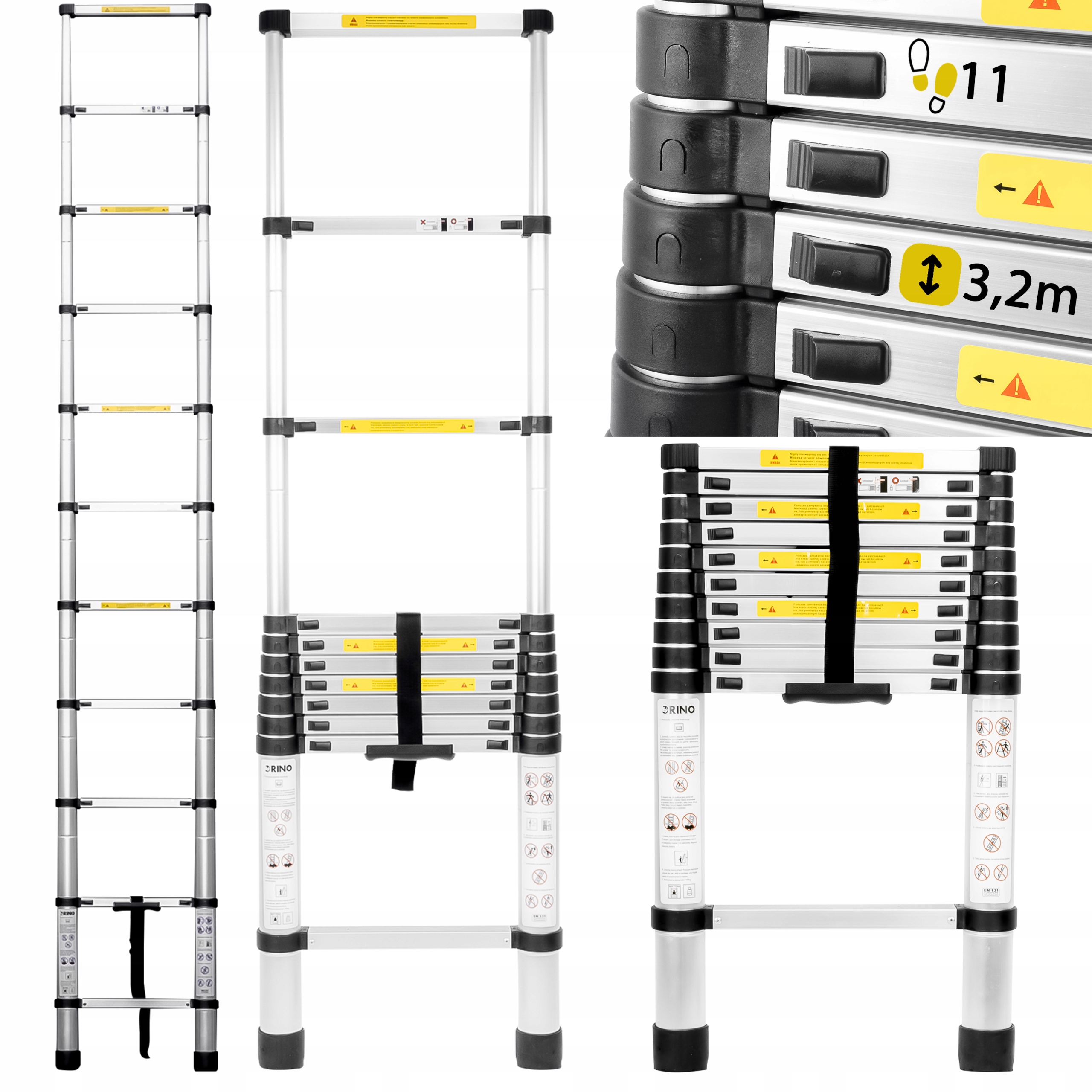 Teleskopická Lišta Hliníková 3,2M Skladacia Príložná 150kg Ľahká Rino