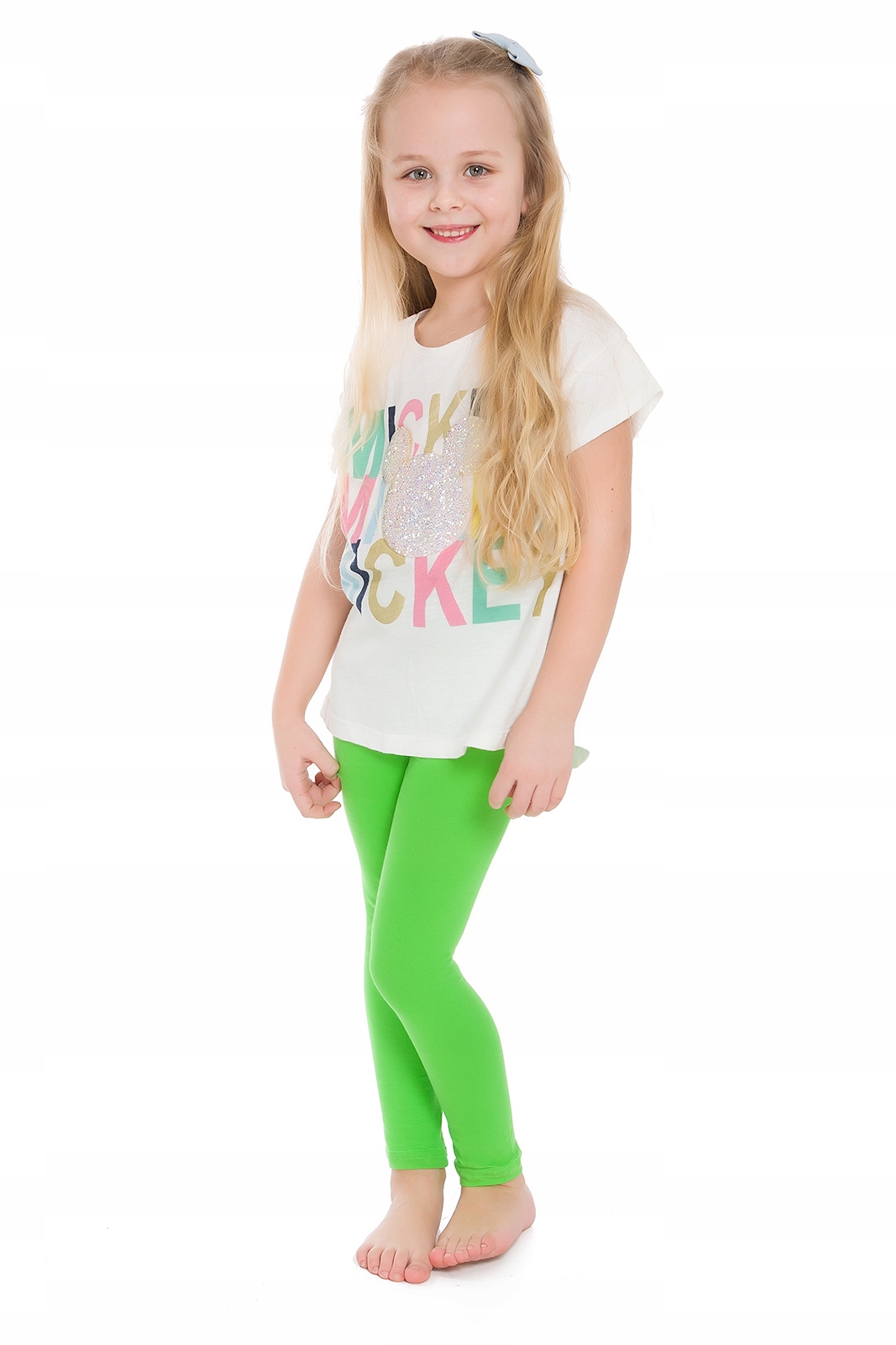 LEGGINSY DZIECIĘCE BAWEŁNIANE GETRY LIMONKOWY 146