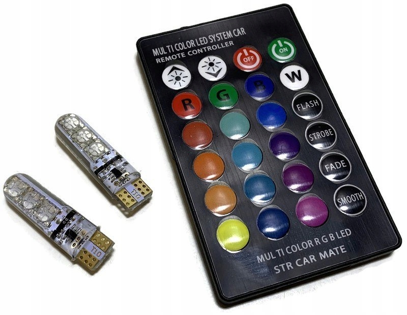 W5W Led Rgb Żarówki Kolorowe Postojowe Pilot Kpl