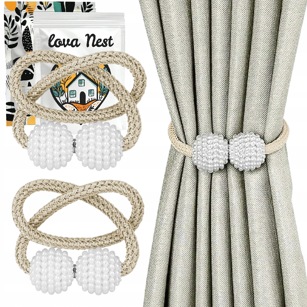 Upevňovací Závěsy Lova Nest Záclona Šňůra Pletení Boho Magnet Perly 2ks