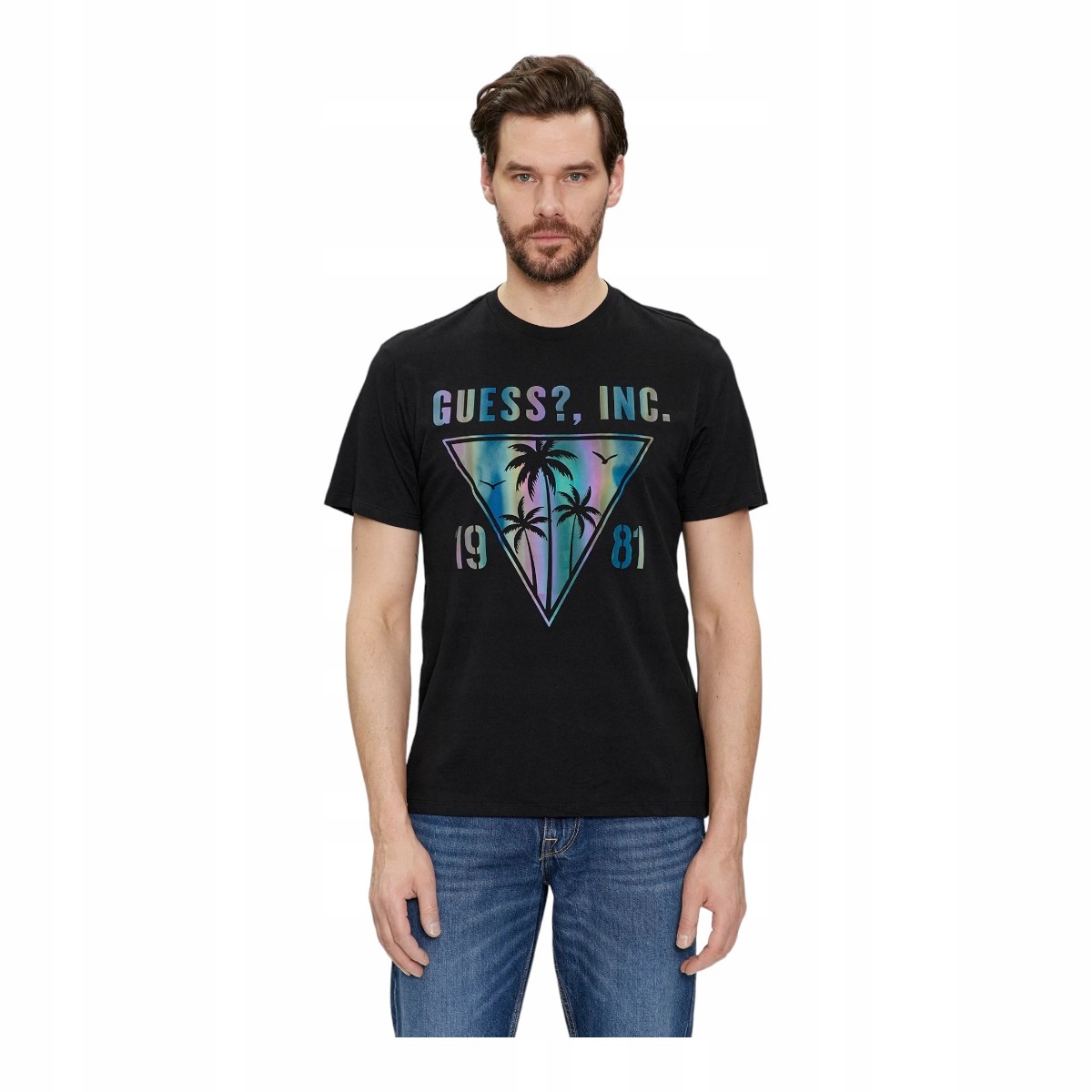Guess Pánské Tričko Ss Bsc Iridescent Palms Tee Černé vel. M