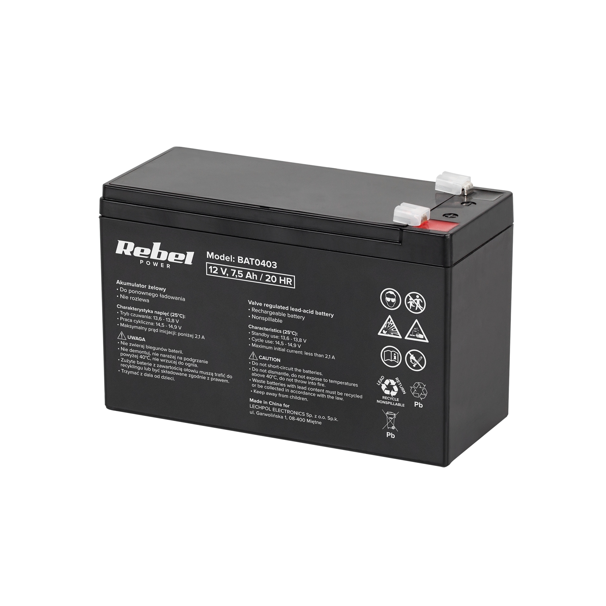 Akumulator Rebel 12 V 7,5 Ah