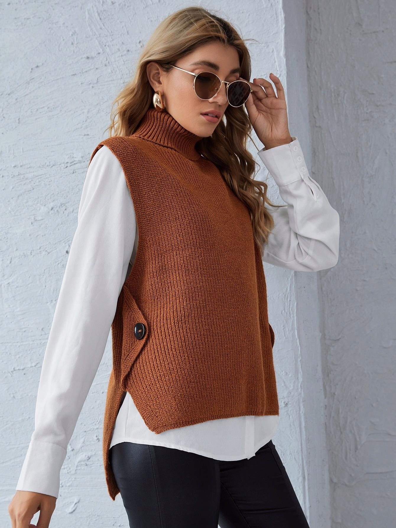 KAMIZELKA BRĄZOWA DZIANINOWA Z GOLFEM BEZRĘKAWNIK SHEIN 40 Rozmiar 40