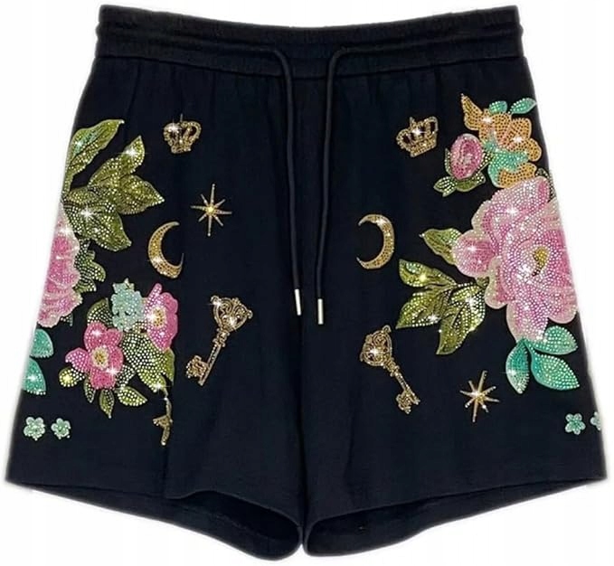 Dámské Vyšívané Kraťasy s vysokým pasem, volné, s ozdobným potiskem 1XL