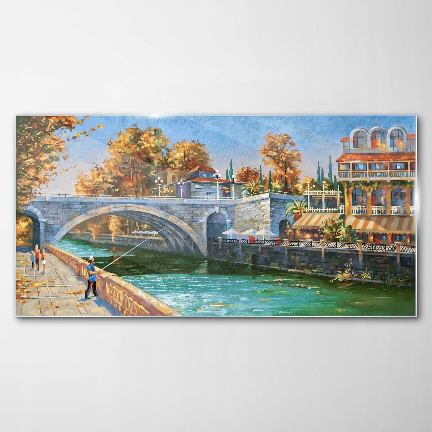 Tvrdený sklenený obraz Rybár Voda Most 140x70