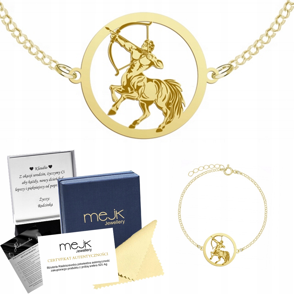 Zlatý náramek s kentaurem 925 Řetízek Šperky Dárek Gravírování Bonus