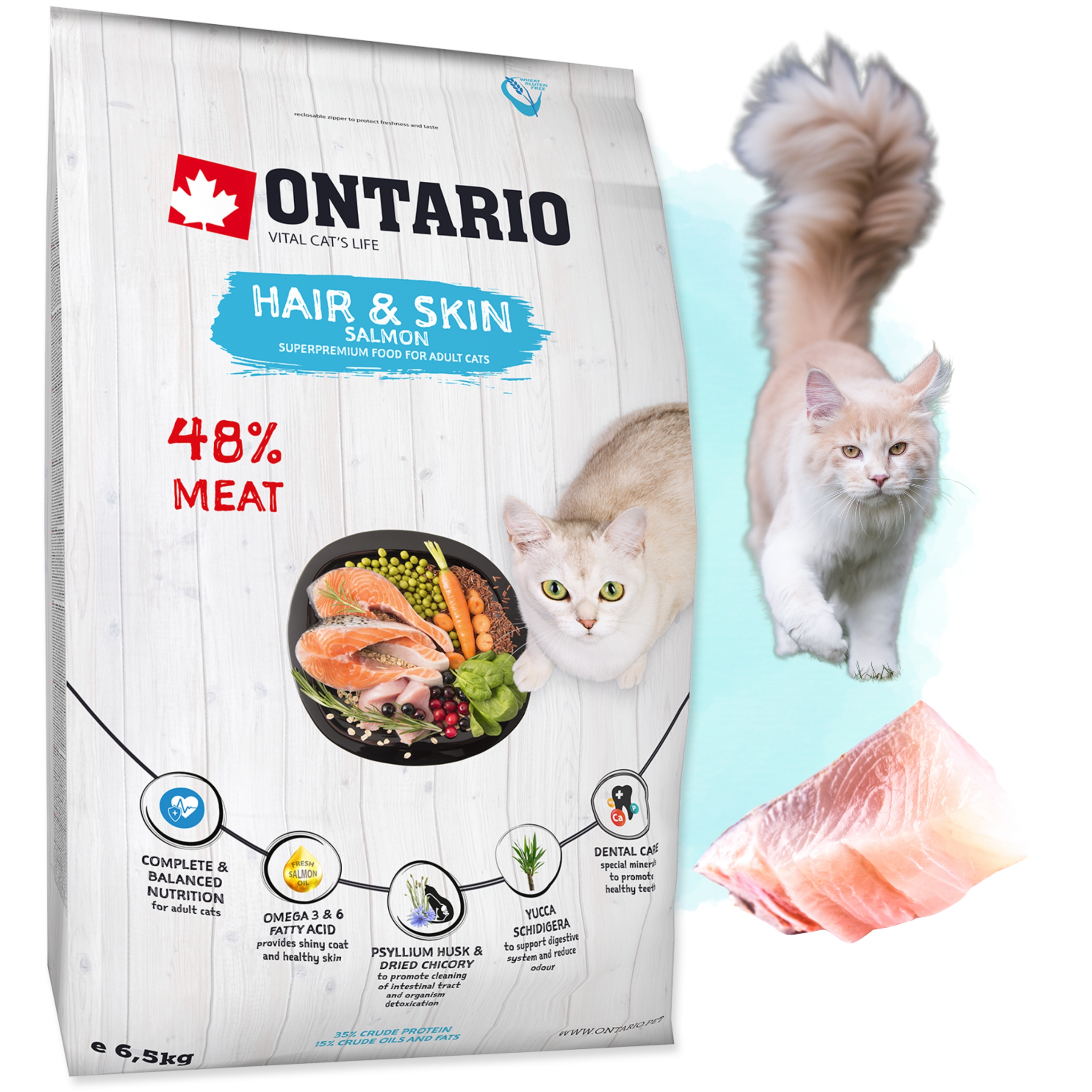 Ontario karma dla kota 6,5kg Cat Hair & Skin Łosoś