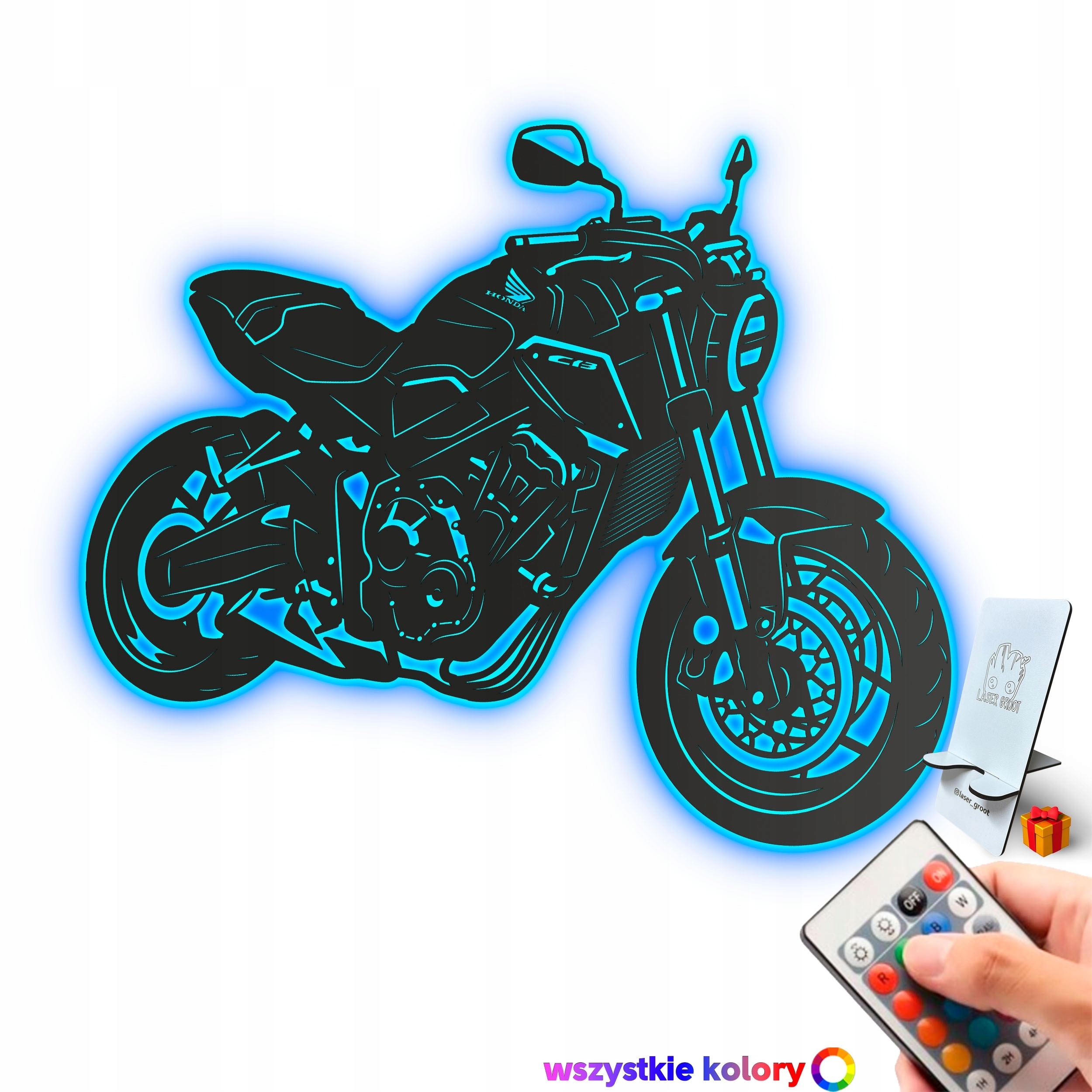 Dřevěný 3D obraz Honda Cb Nástěnná Dekorace Dárek Noční Lampa Led XL