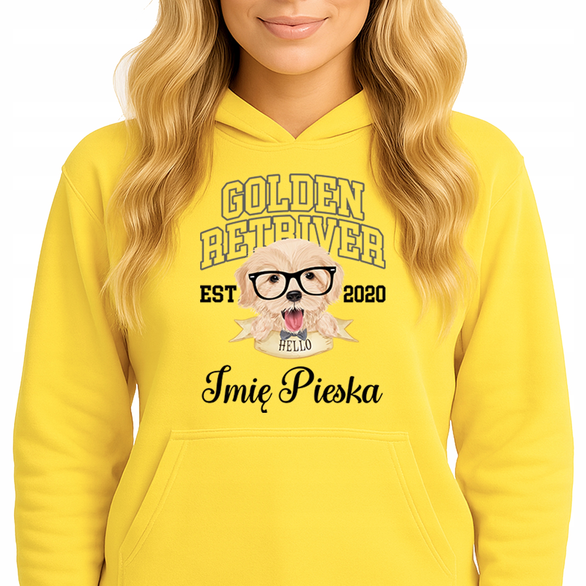 Mikina S Kapucí Žlutá bavlněná mikina Golden Retriver Jméno psa S