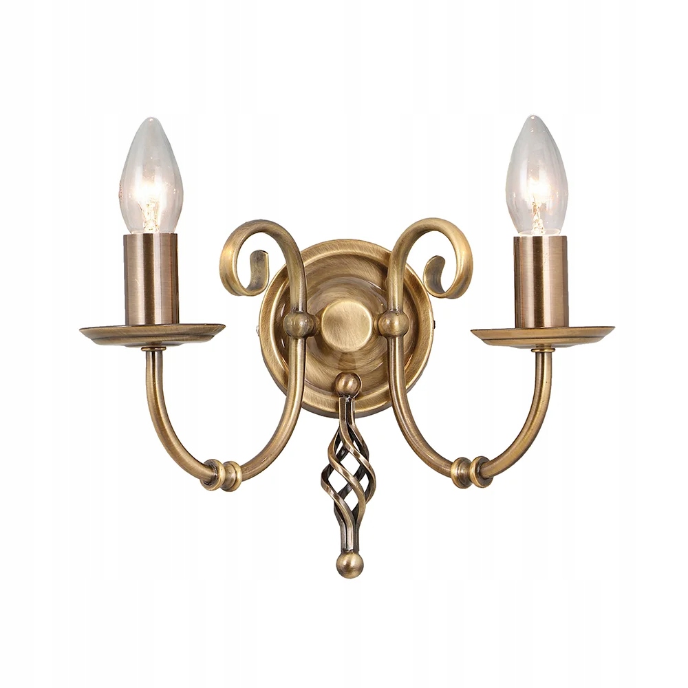 Nástěnné svítidlo dvojité mosazné, zestárlé, svícnové vintage Elstead