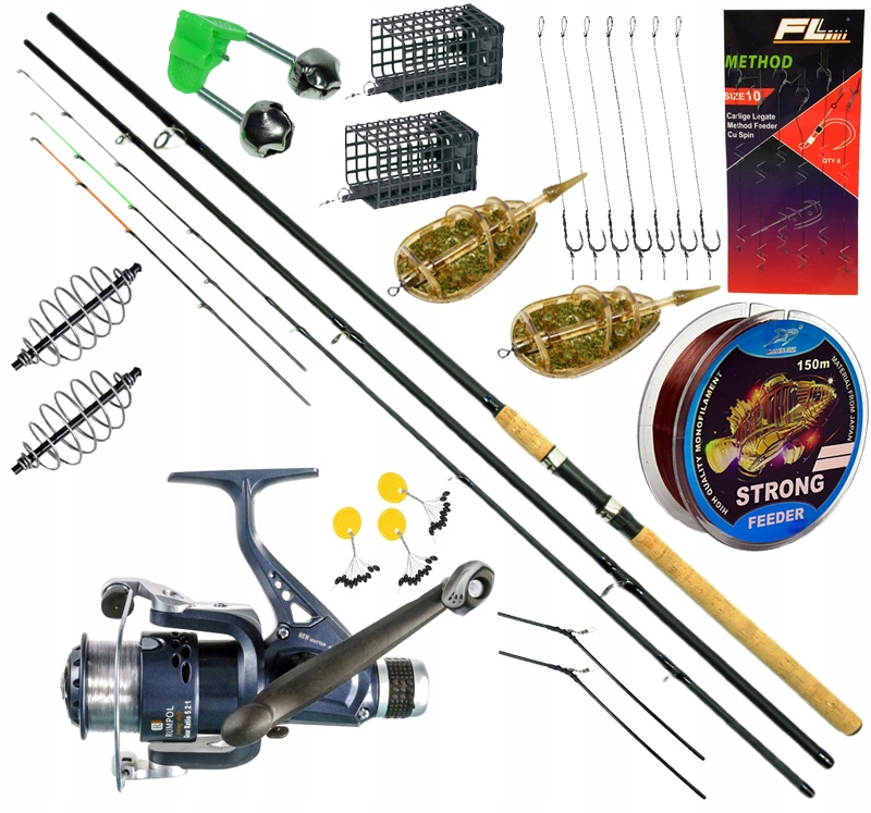 Zestaw Wędkarski na grunt Wędka method Feeder kołowrotek żyłka Kompletny