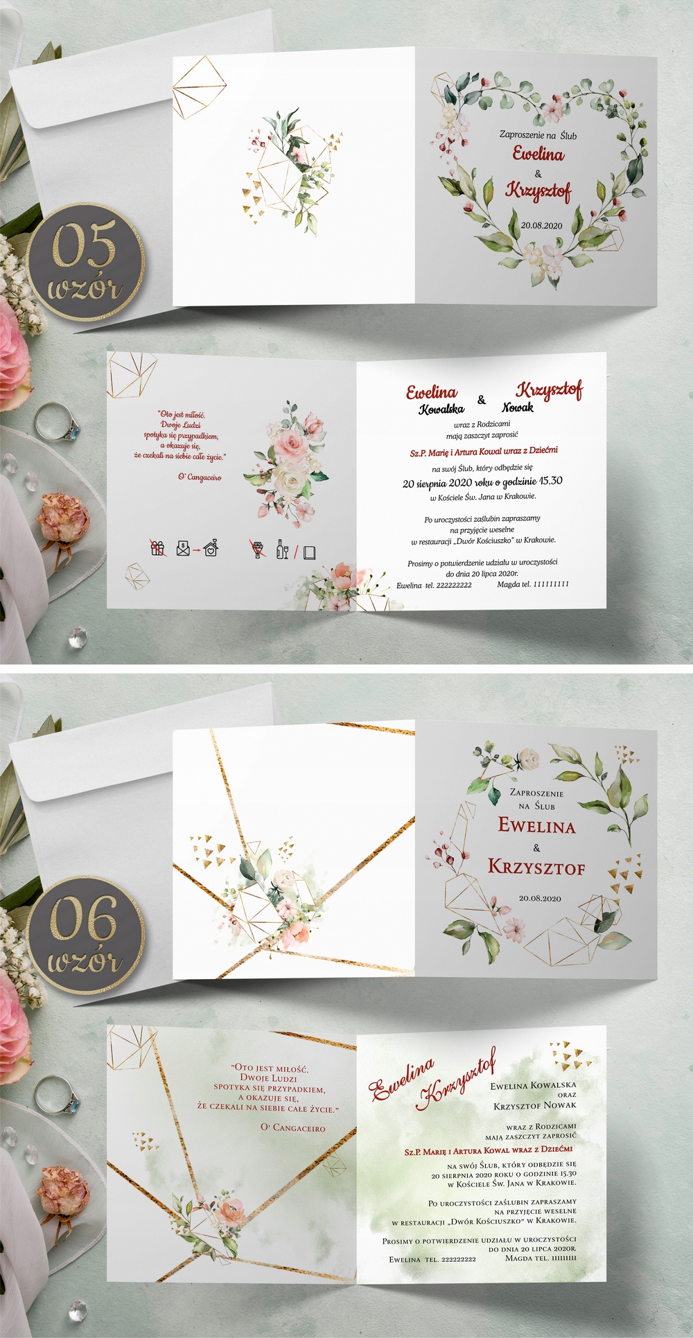 Zaproszenia ślubne na ślub BOHO papier perłowy Grubość papieru 250 g