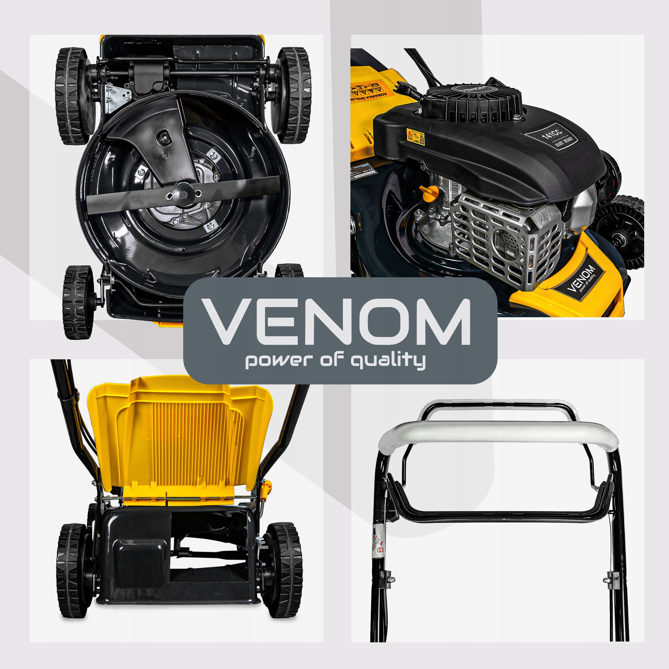 MOCNA KOSIARKA SPALINOWA VENOM 41CM POTĘŻNY SILNIK Z NAPĘDEM ZESTAW 9W1 XXL Kosz z koszem