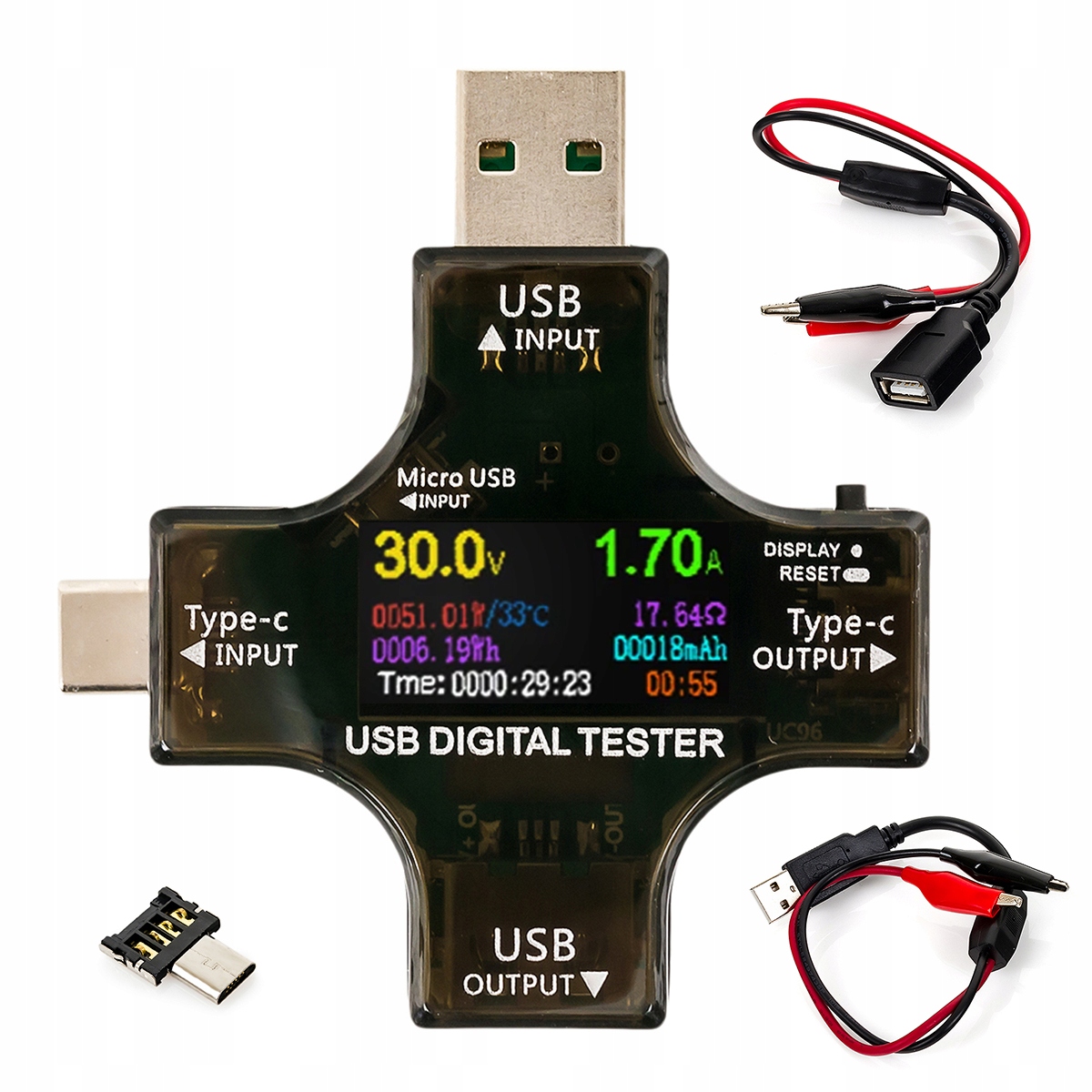 5v1 Multifunkční Usb tester Usb-c Micro Usb Spacetronik SP-UT01 kabelů