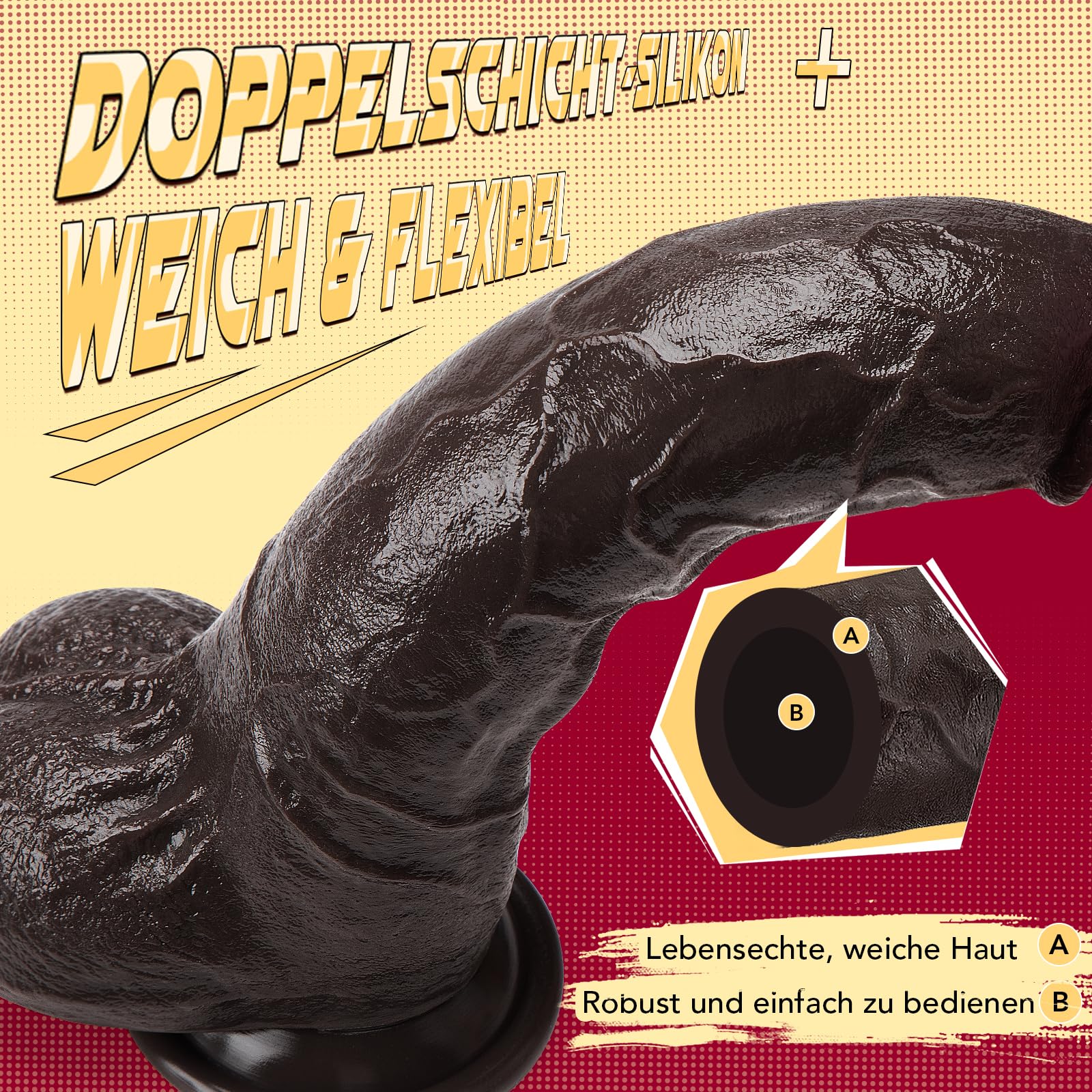 XXL DILDO Realistyczny Silikonowy Dildo z Ruchomą Napletką Czarny 27CM — miniatura 4
