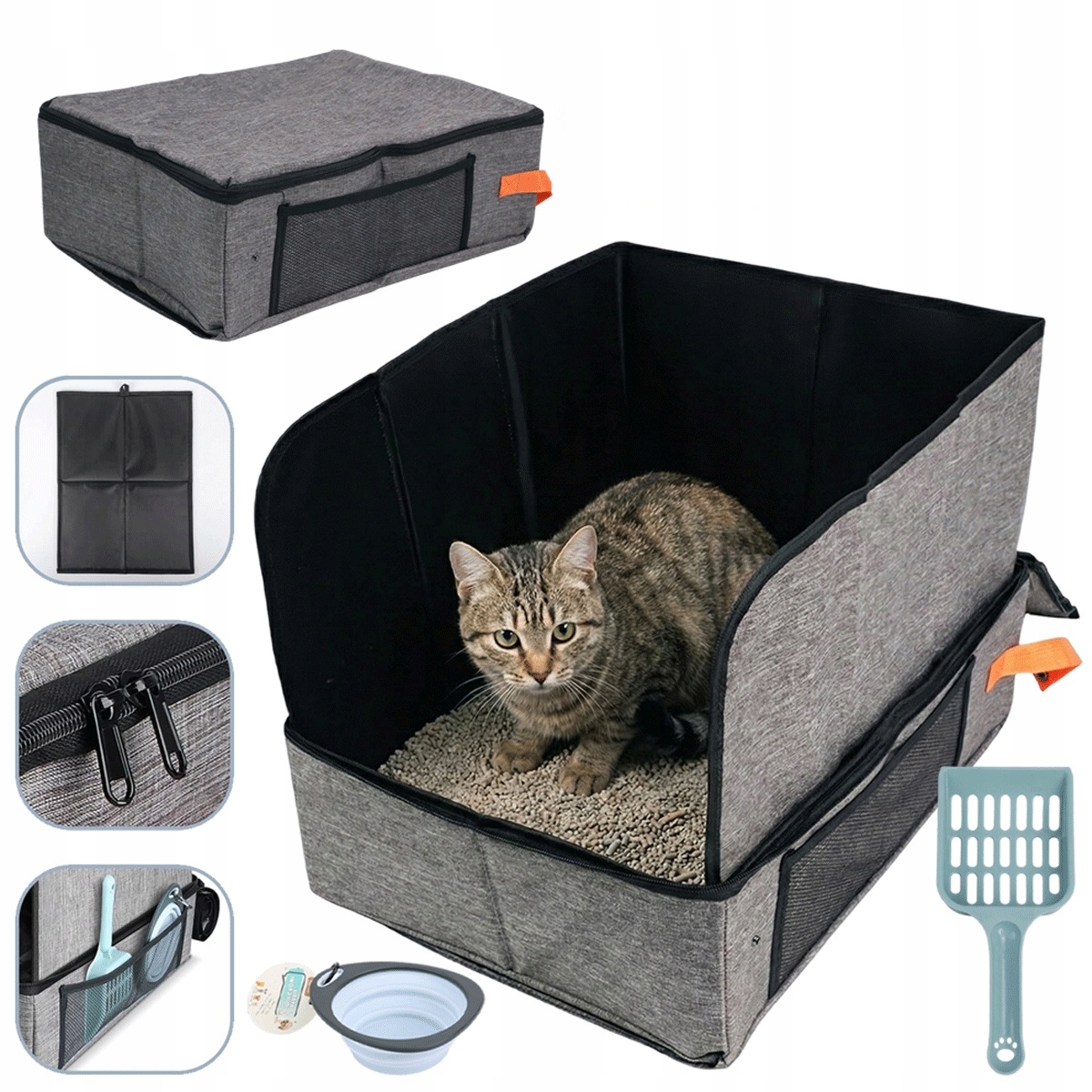 Kočičí Toaleta s přídavnou přepážkou a zesílenou základnou, šedá