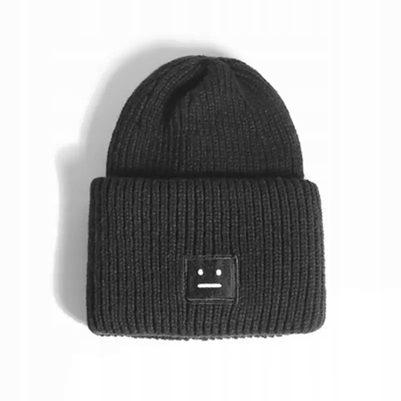 

Czapka beanie unisex czarna prążki buźka emotka