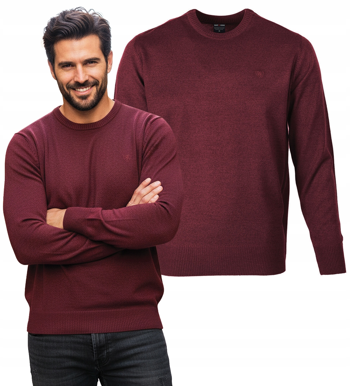 Pánský svetr klasický hladký Bordový M Pako Jeans