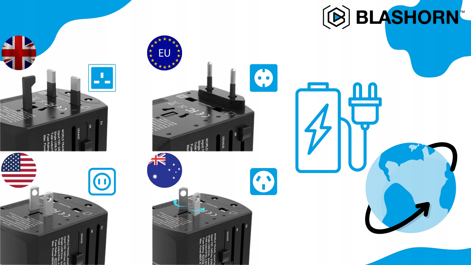 ŁADOWARKA SIECIOWA ZASILACZ 4xUSB USB C SZYBKA KILKA URZĄDZEŃ W PODRÓŻ Kod producenta BL6013