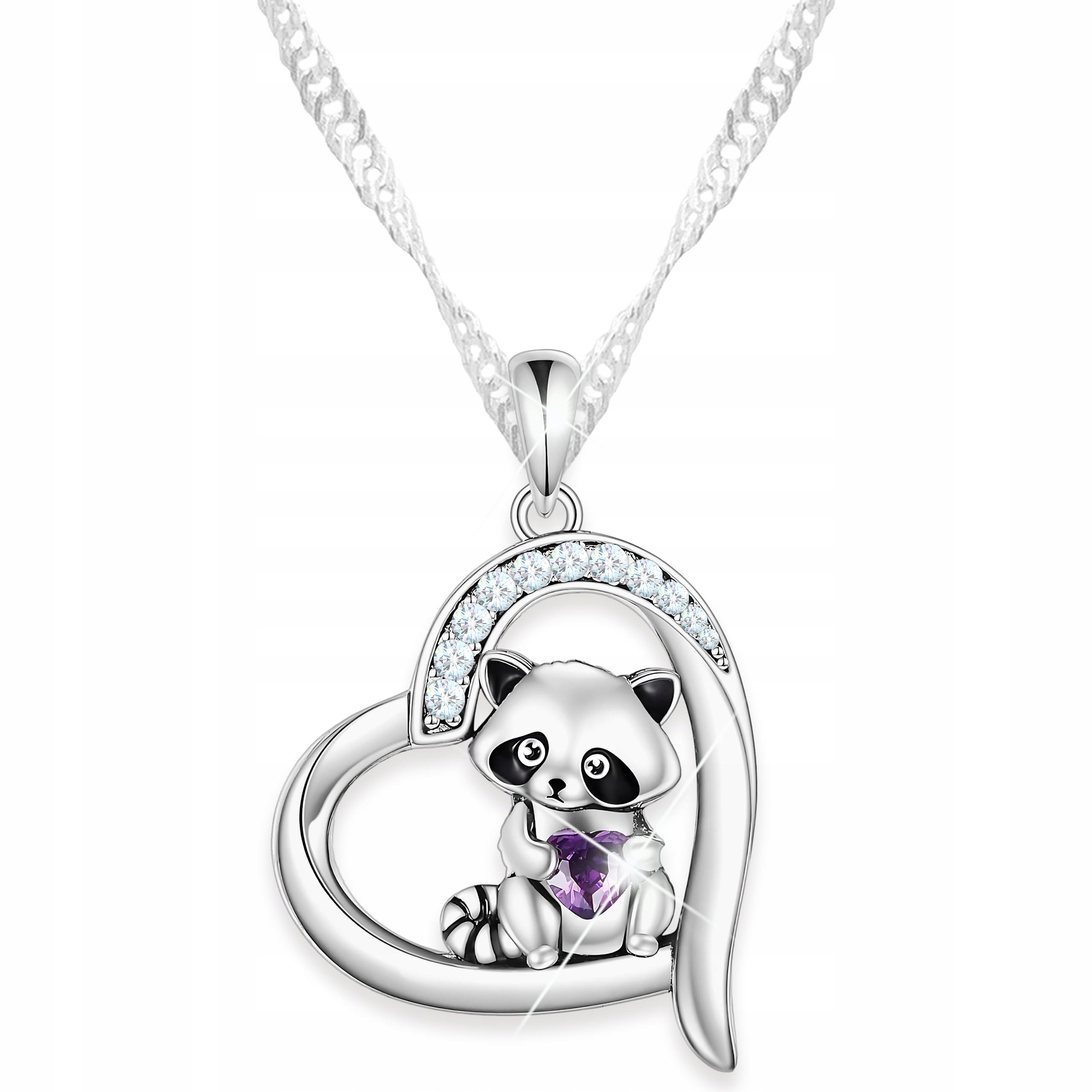 Stříbrný náhrdelník Mýval Srdce Křišťál Fialové zvířátko Stříbro 925