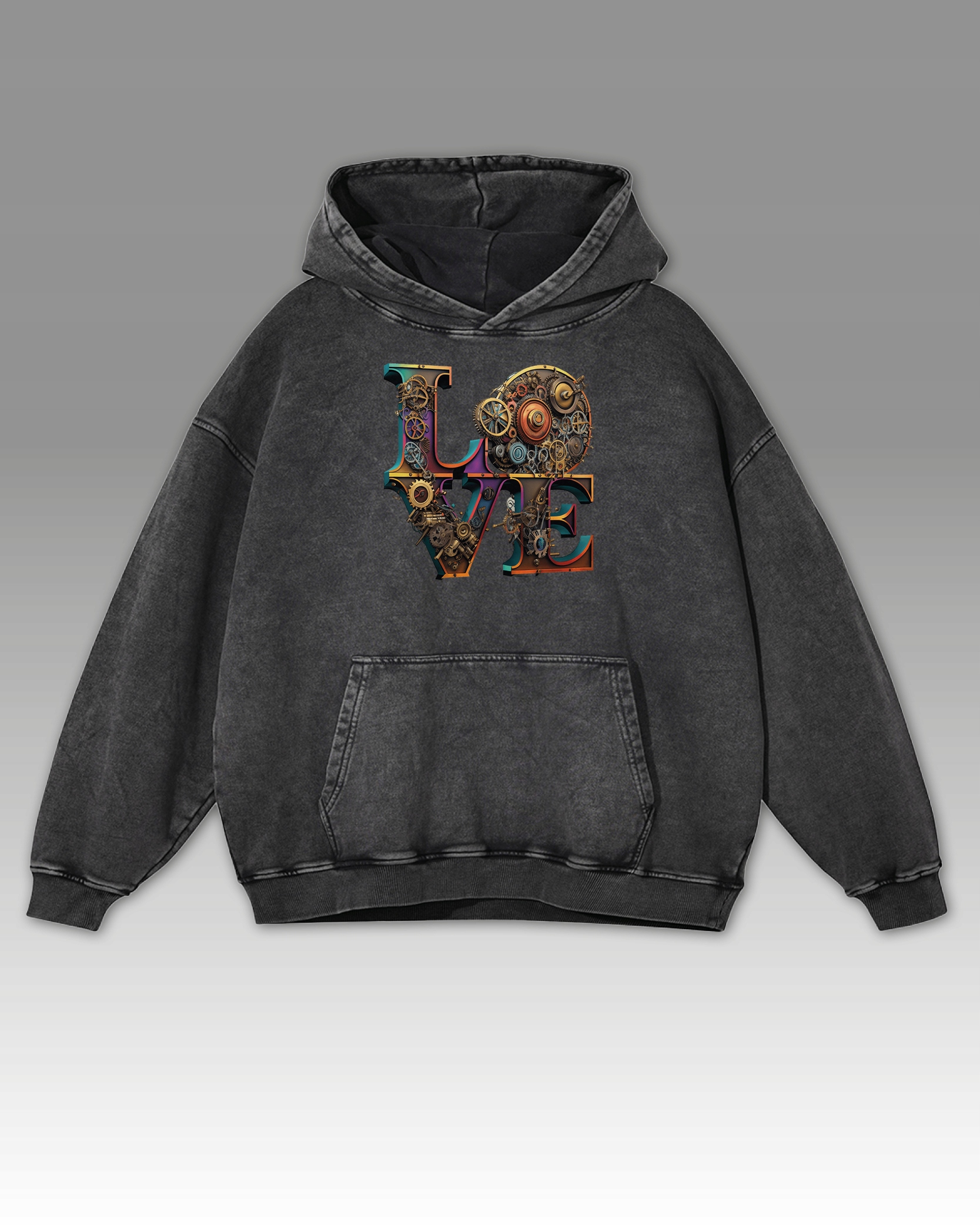 Mikina Steampunk Love Industriální design Ozubení Grafitový mechanismus XL