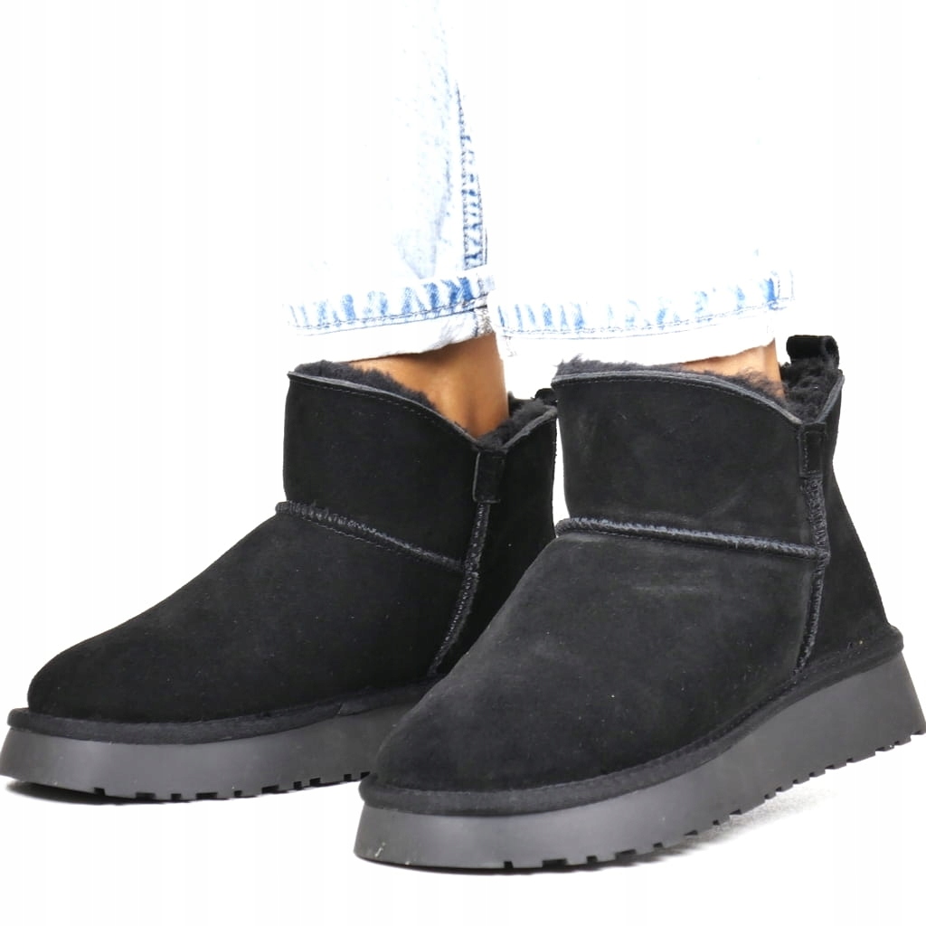 Černé Kožené Sněhule Na Platformě S Tlustou Semišovou Podrážkou New 41