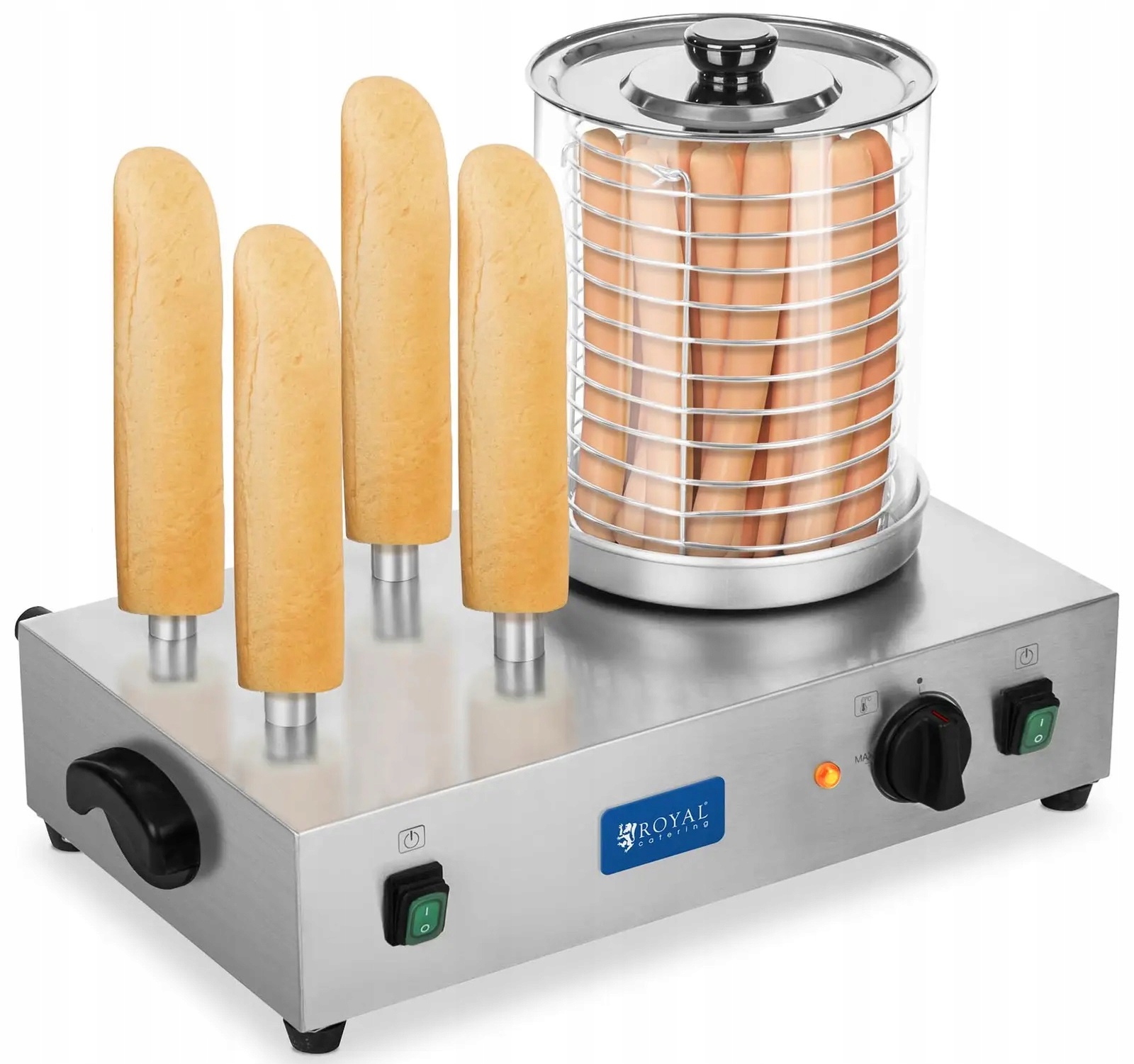 Ohřívač hot dogů s kolíky na rohlíky Royal Catering RCHW-2300 10010161