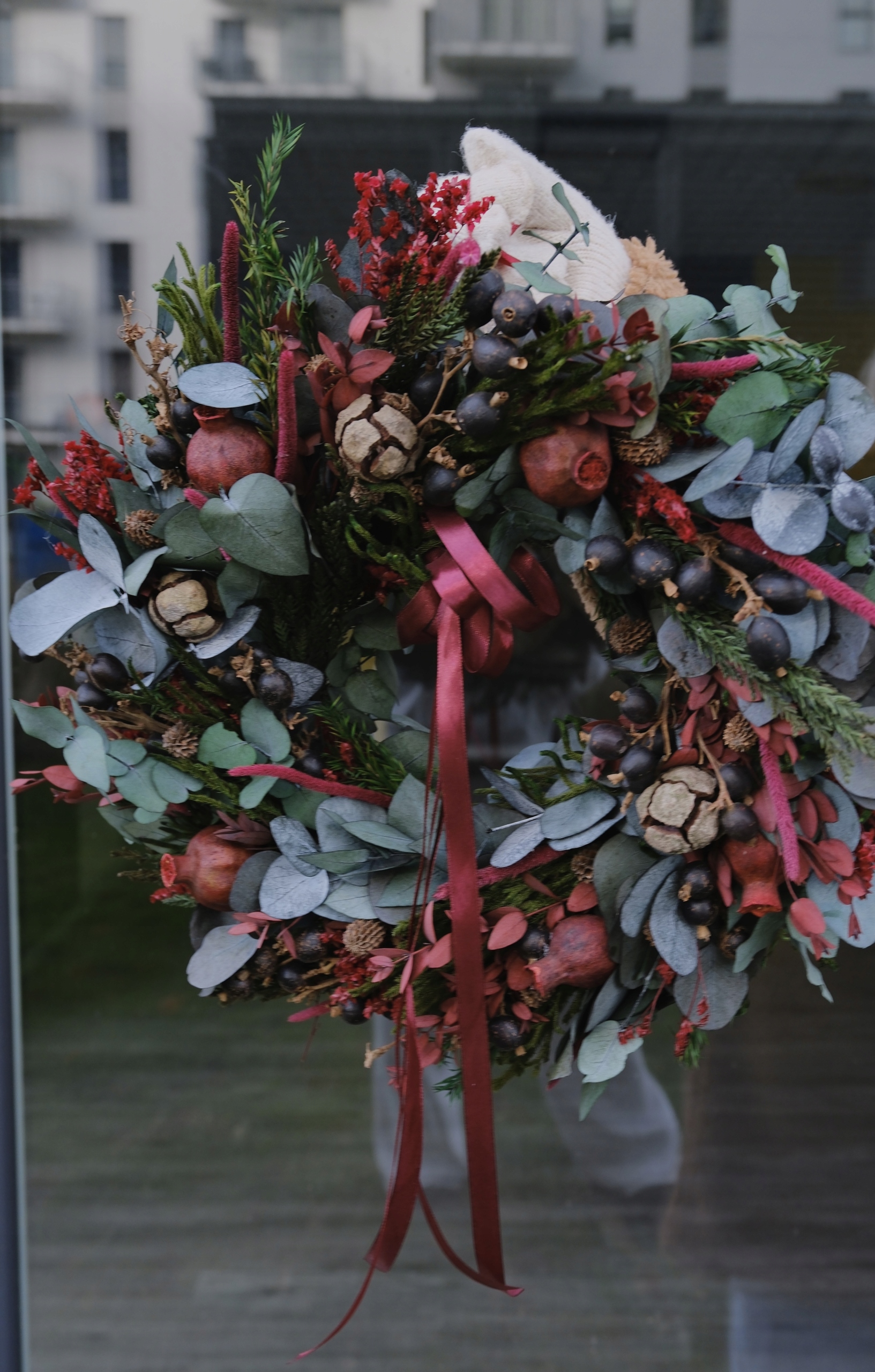 Veniec na dvere Burgundy, veniec 40 cm, Vianoce, vianočný veniec