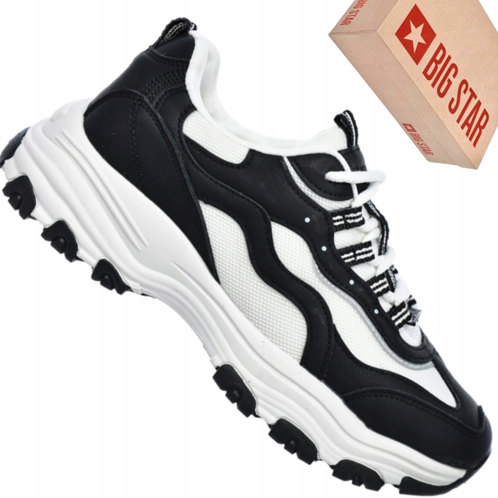 Sneakersy męskie Big Star RR174586 biało-czarne sportowe casual lekkie