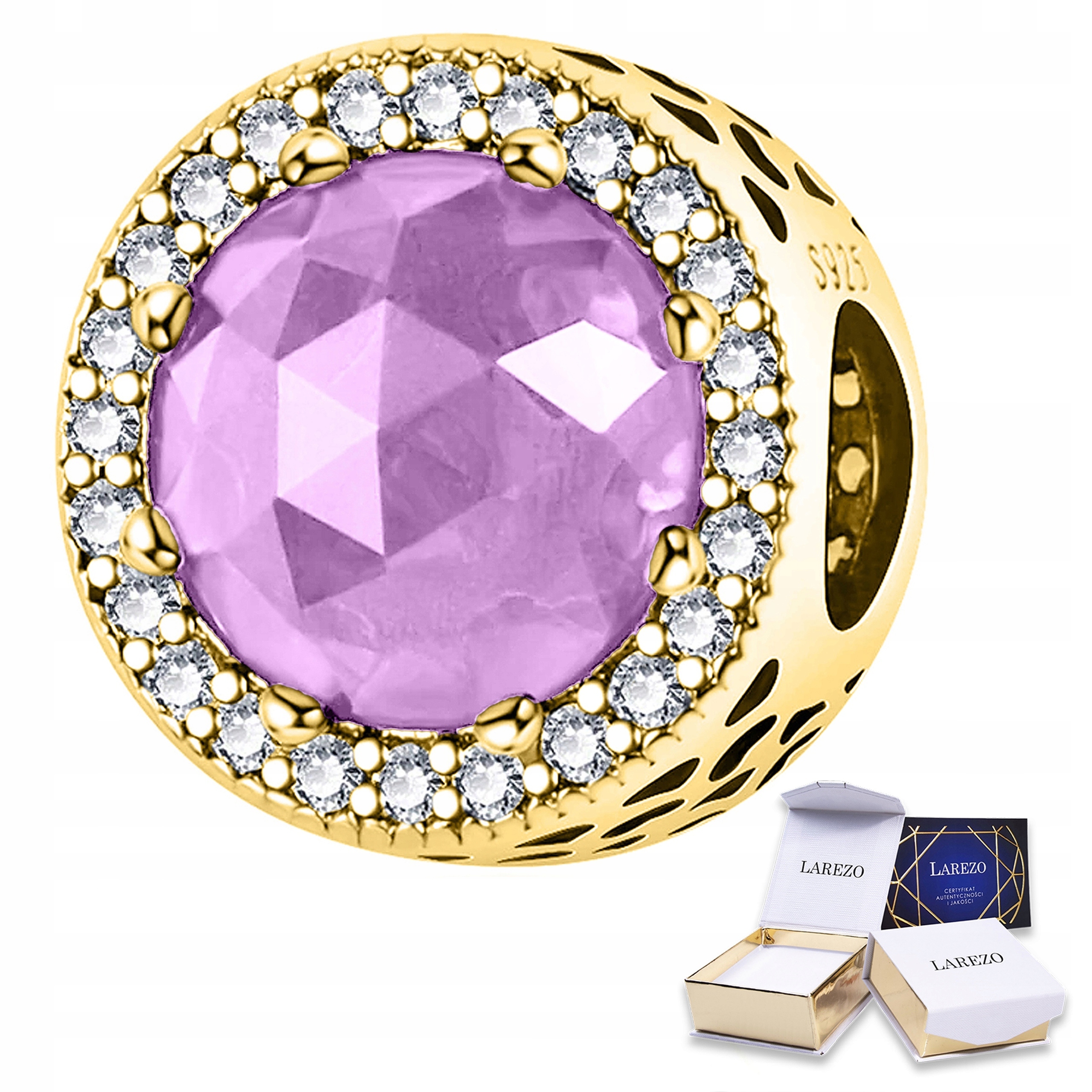 Zlatý Charms Růžový Křišťál Kámen Křišťál Korálek Zirkony Stříbro 925