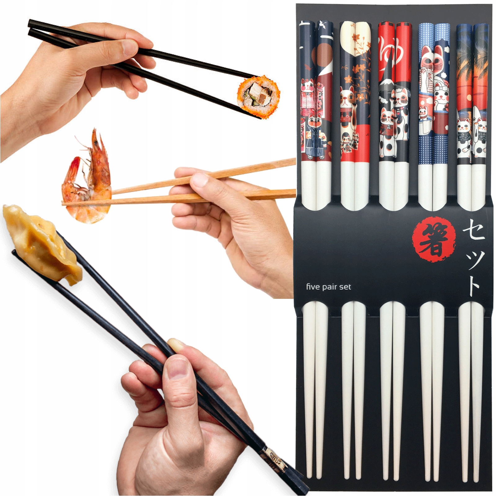 

Jasne Pałeczki z Motywem Kotków Maneki-Neko 5 Par