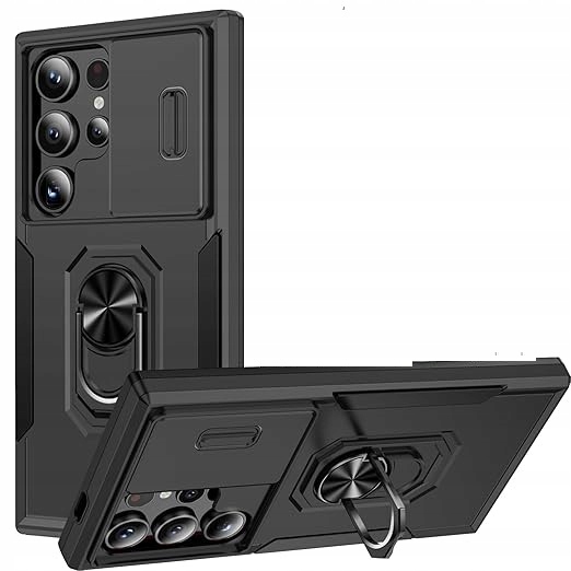 Pouzdro Samsung Galaxy S24 Ultra s Krytem na Fotoaparát a Prstencovým Stojanem