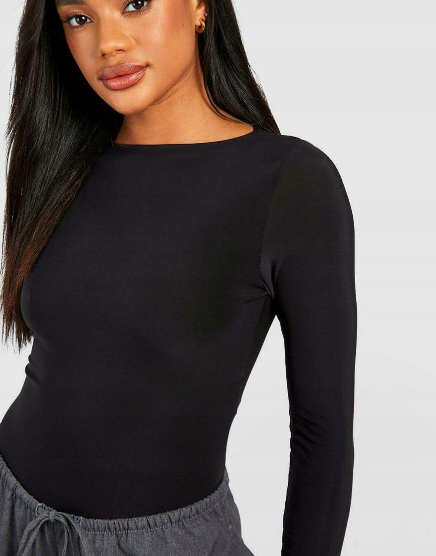 CZARNE KLASYCZNE GŁADKIE BODY DŁUGI RĘKAW GŁADKIE BASIC BLUZKA BOOHOO 44 Rozmiar 2XL (44)
