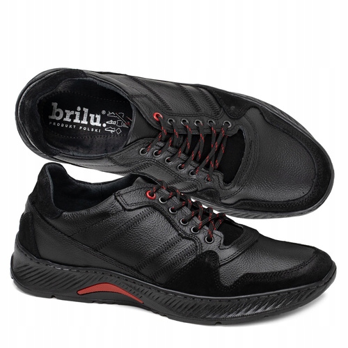 Brilu Polskie Skórzane Sneakersy Męskie Amon Czarne 43
