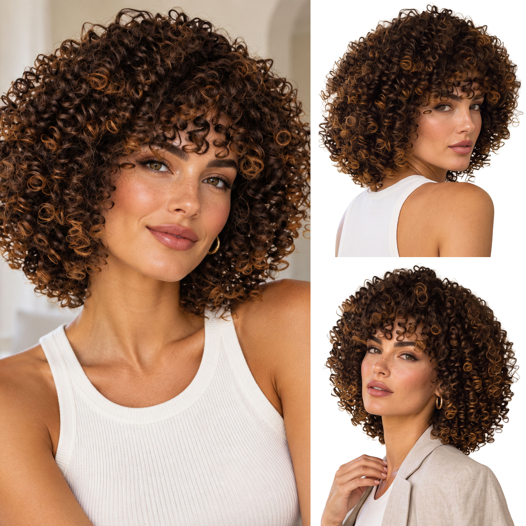 Peruka syntetyczna sztuczna Afro Afroloki Brąz ombre Sprężyny spiralki 280g