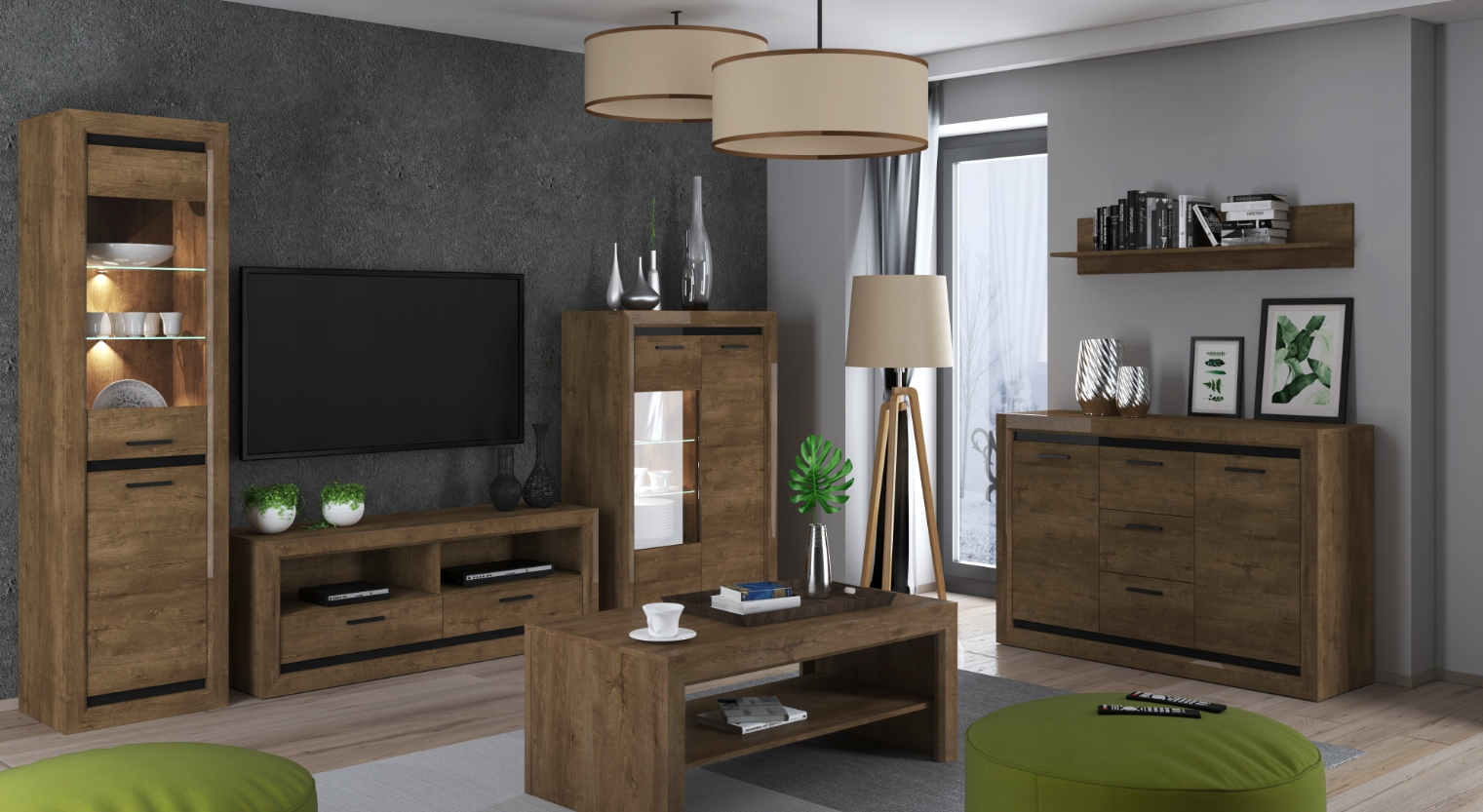 Komoda 2- Drzwiowa z Szufladami 2D3SZ 138 cm Dąb Lefkas + Czarny BALTA ML Kolekcja BALTA