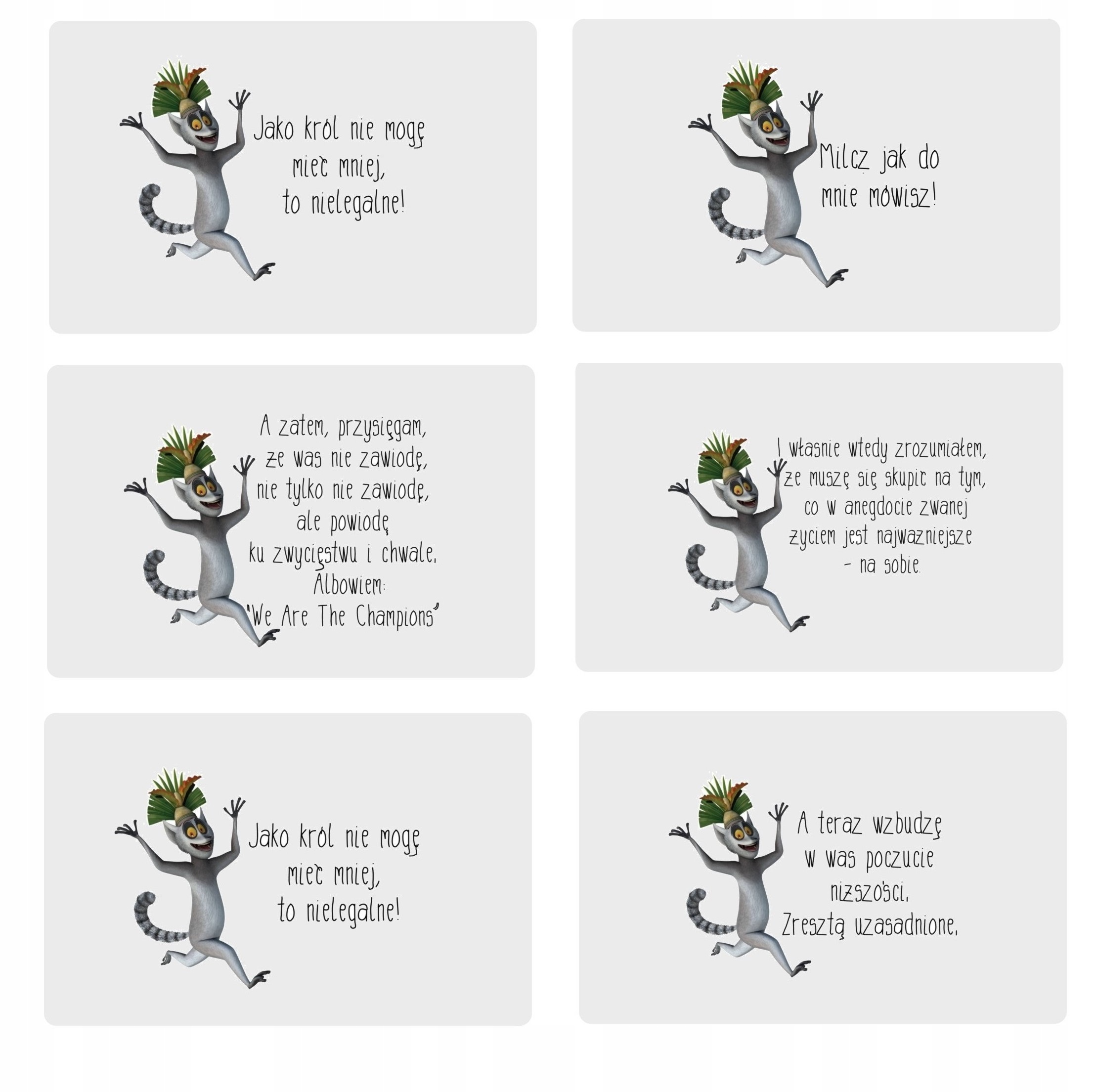 

6 szt Magnesy na lodówkę Król Julian cytaty