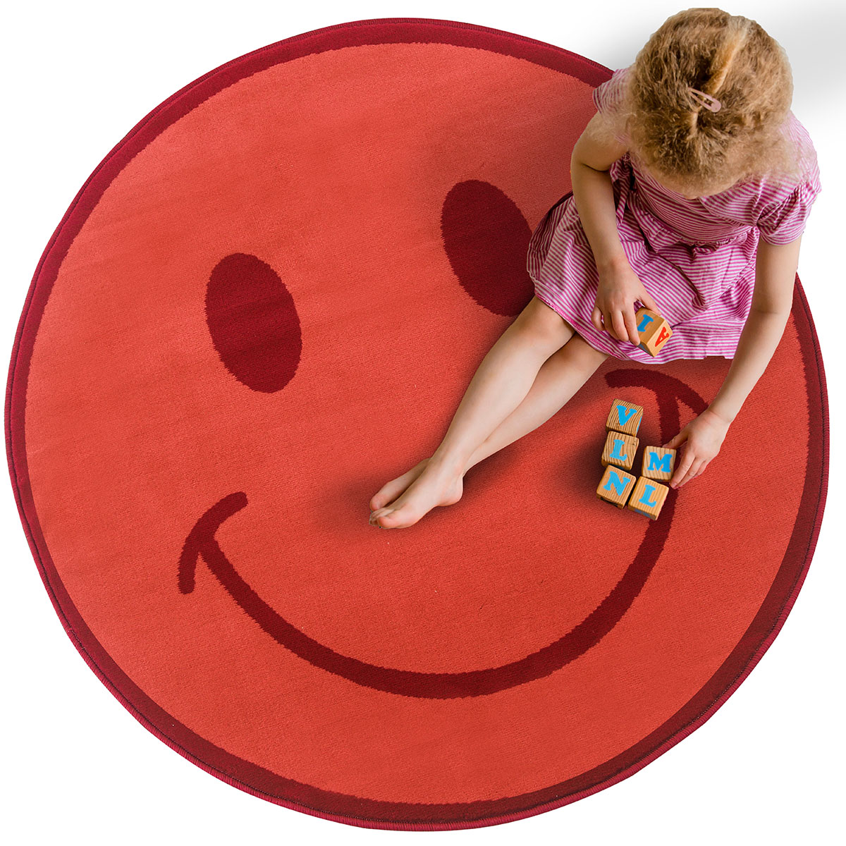 Kulatý Koberec Emoji Dětský Koberec Pro Mládež Červený Venezia 120x120