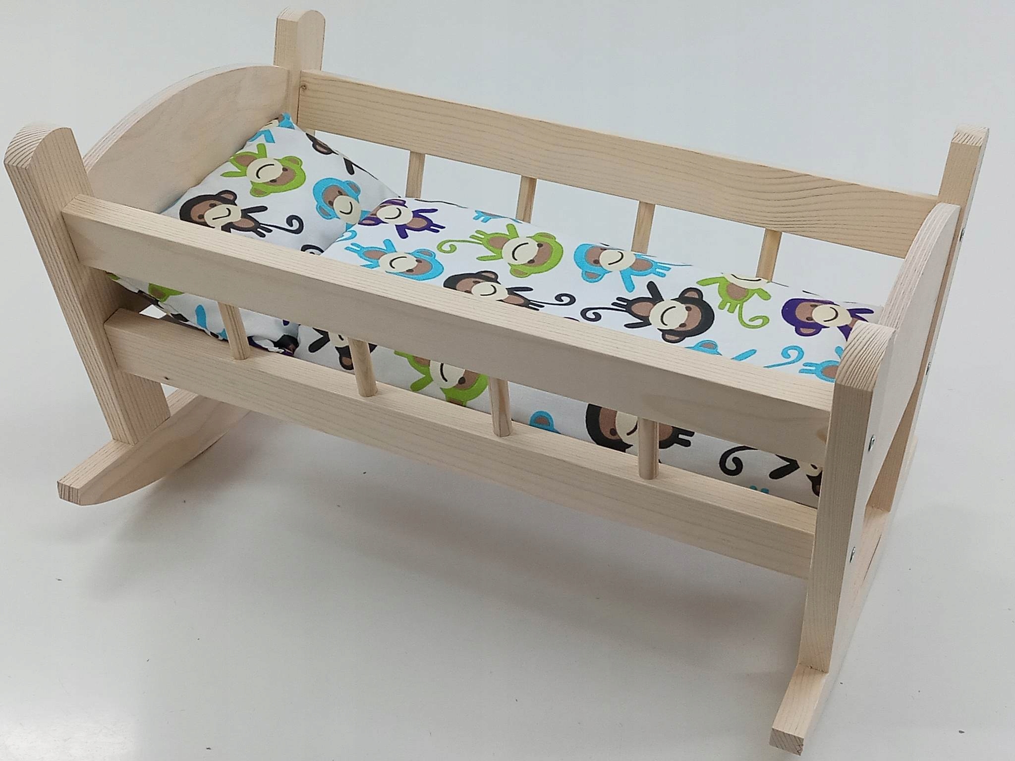 KOŁYSKA DREWNIANA dla lalek NIEMALOWANA + POŚCIEL