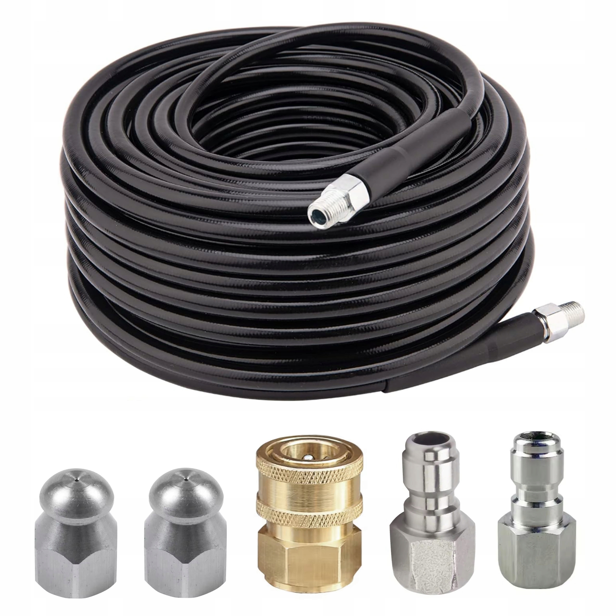 Wąż 15M Do Czyszczenia Rur Kanalizacji 2 Dysze 3 Złączki Szybkozłączka 1/4
