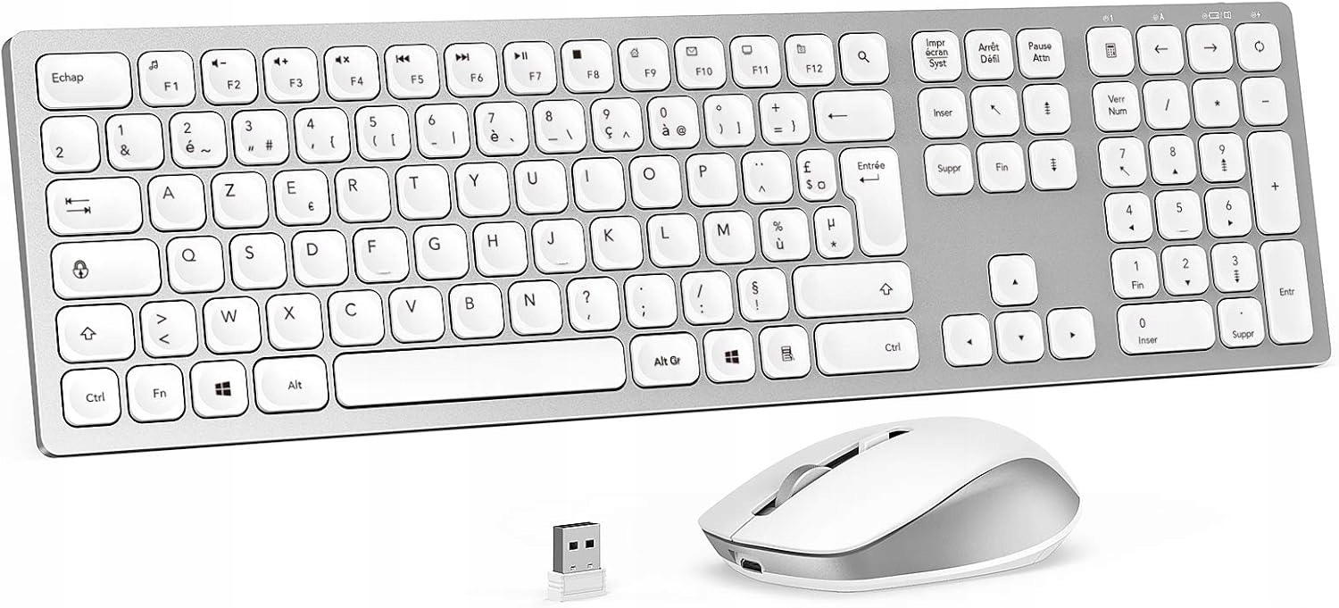 Bezdrátová Usb Klávesnice 2.4 G Bílá, Francouzské Azerty Myška