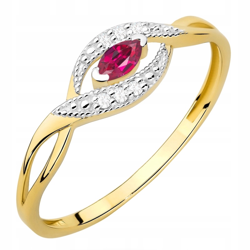 Zlatý Prstýnek Vícekamenný pr 585 Červená Markýza Zirkony 14k r15