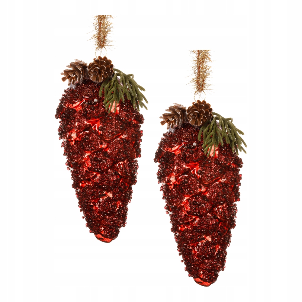 Skleněné červené Vánoční Baňky Průhledné s tvarovkou Přívěsek 12.5 cm 2ks