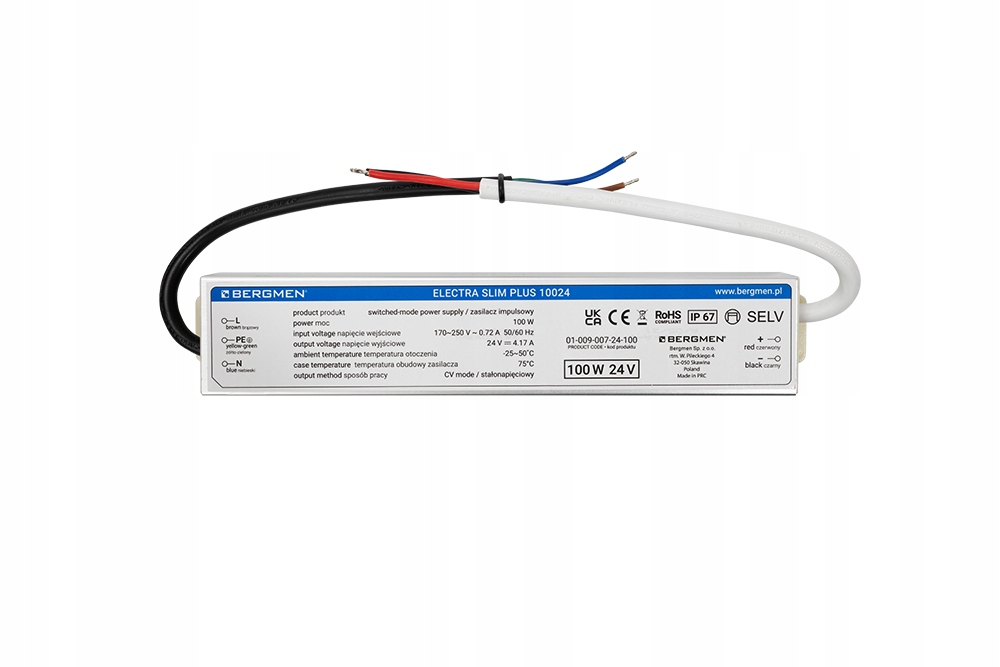 Zasilacz Led Bergmen Electra Slim Plus 100W 24VDC IP67 5 lat